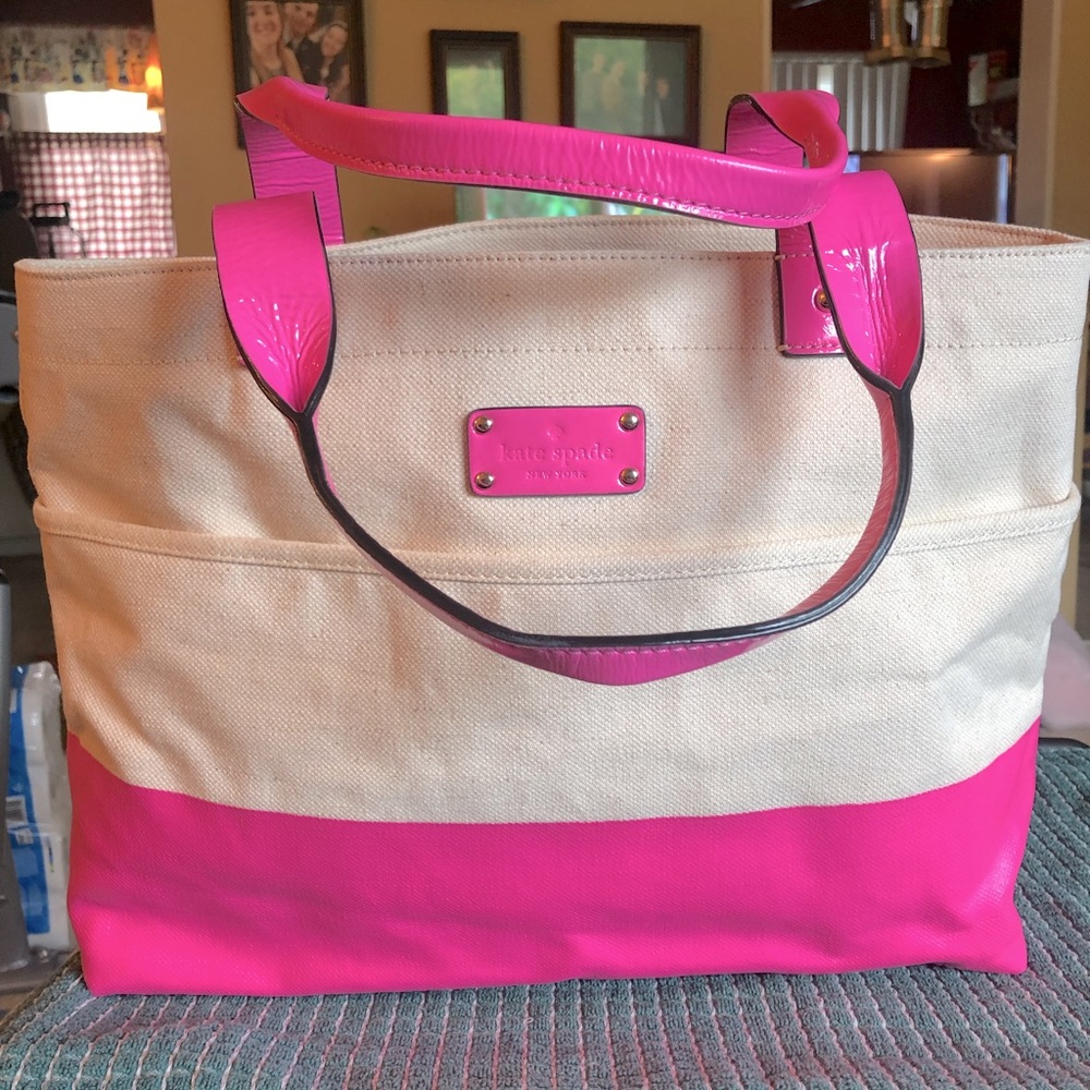 Kate Spade ♠️ Leather and Canvas Shoulder Tote Bag